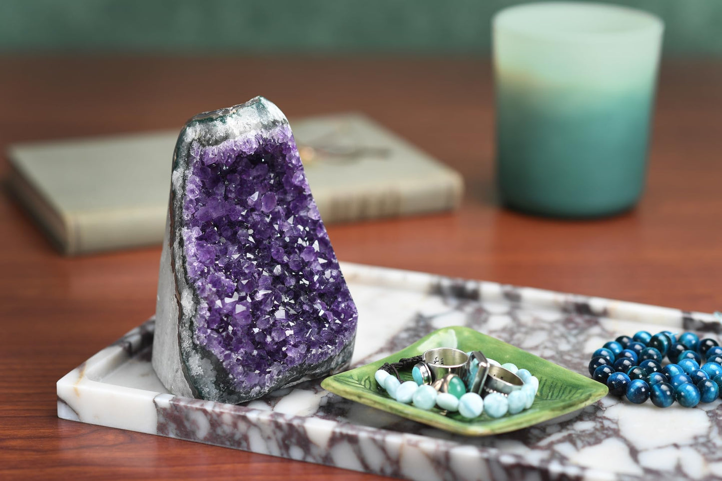 Premium Amethyst Geode Stone Cluster [3 to 3.5 lb.] - Each Piece is Unique & Natural - Real Raw Healing Crystal Rock from Uruguay - Deep Purple Decoration - FREE Selenite Wand