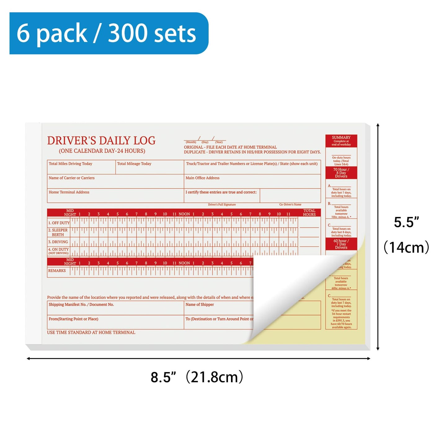 suituts 12 Pack Driver Daily Log Book, 2 Part Carbonless, 5.5 x 8.5 Inch Driver Vehicle Inspection Report Book for Trucker, Pre-Trip Checklist (35 Sets Each Book)