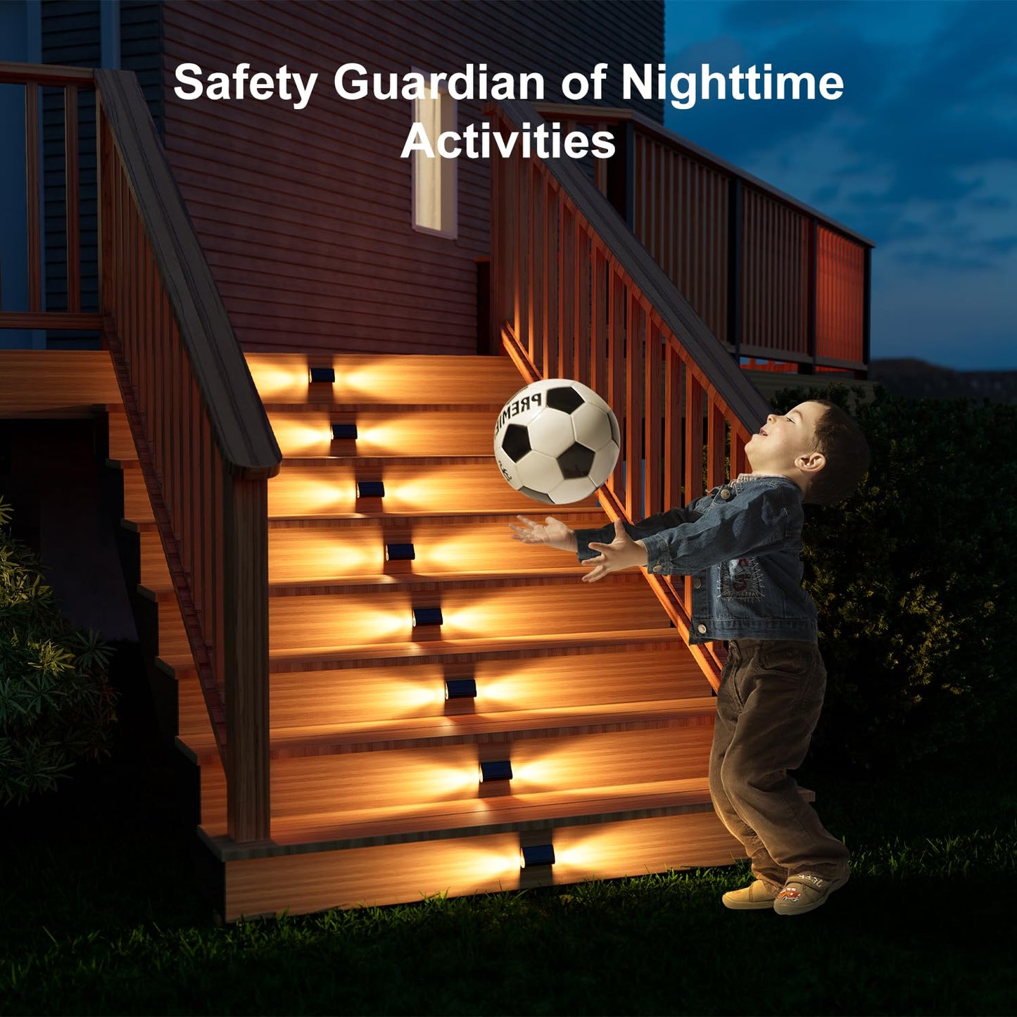 6 Pack Solar Powered Step Lights Outdoor Waterproof LED for Deck Stair Safety Outside Decorative Lamp for Yard, Patio, Porch Railing, Pathway, Fence, 2 Sided Warm White Lighting for Enhanced Security
