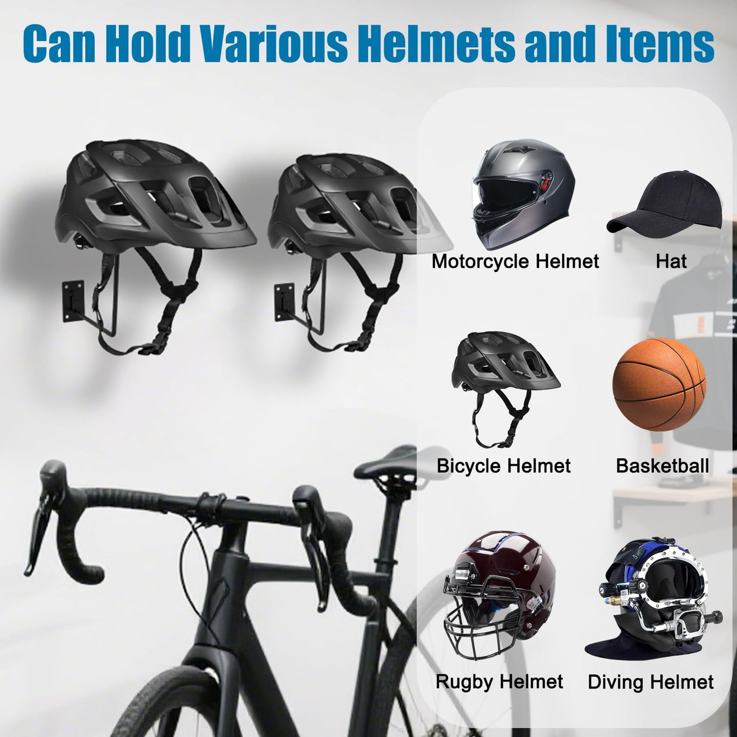 PSLER Helmet Holder - Motorcycle Helmet Holder Metal Helmet Holder Wall Mount for Most Motorcycle Bike Helmet, Jacket, Coats, Hats, Basketball, Rugby,6PCS