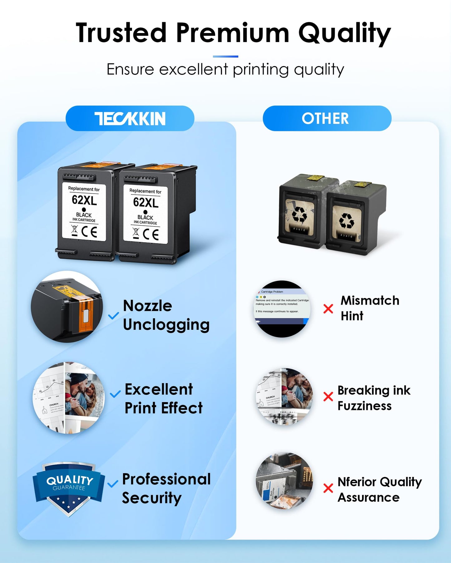 62XL Black Ink Cartridge 62XL High Capacity TECKKIN for HP 62 Black Ink Cartridge for HP Envy 7640 5660 5640 5540 6255 6200 7650 Deskjet 200 250 258 7904 Printer 2 Value Pack