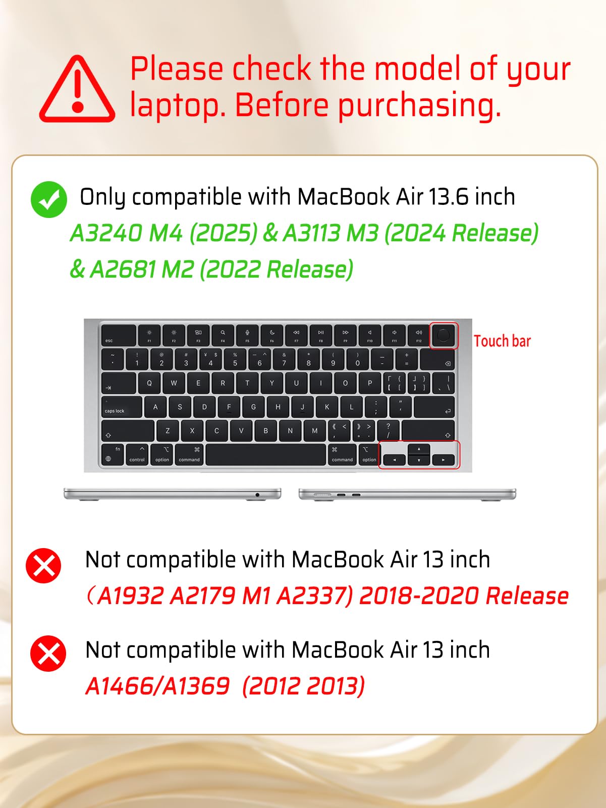 Seorsok Compatible with MacBook Air 13.6 inch Case 2024 2022 M3 A3113 M2 A2681 Chip with Liquid Retina Display Touch ID,Elegant Plastic Hard Shell Case with Transparent Keyboard Cover,Beige Woven