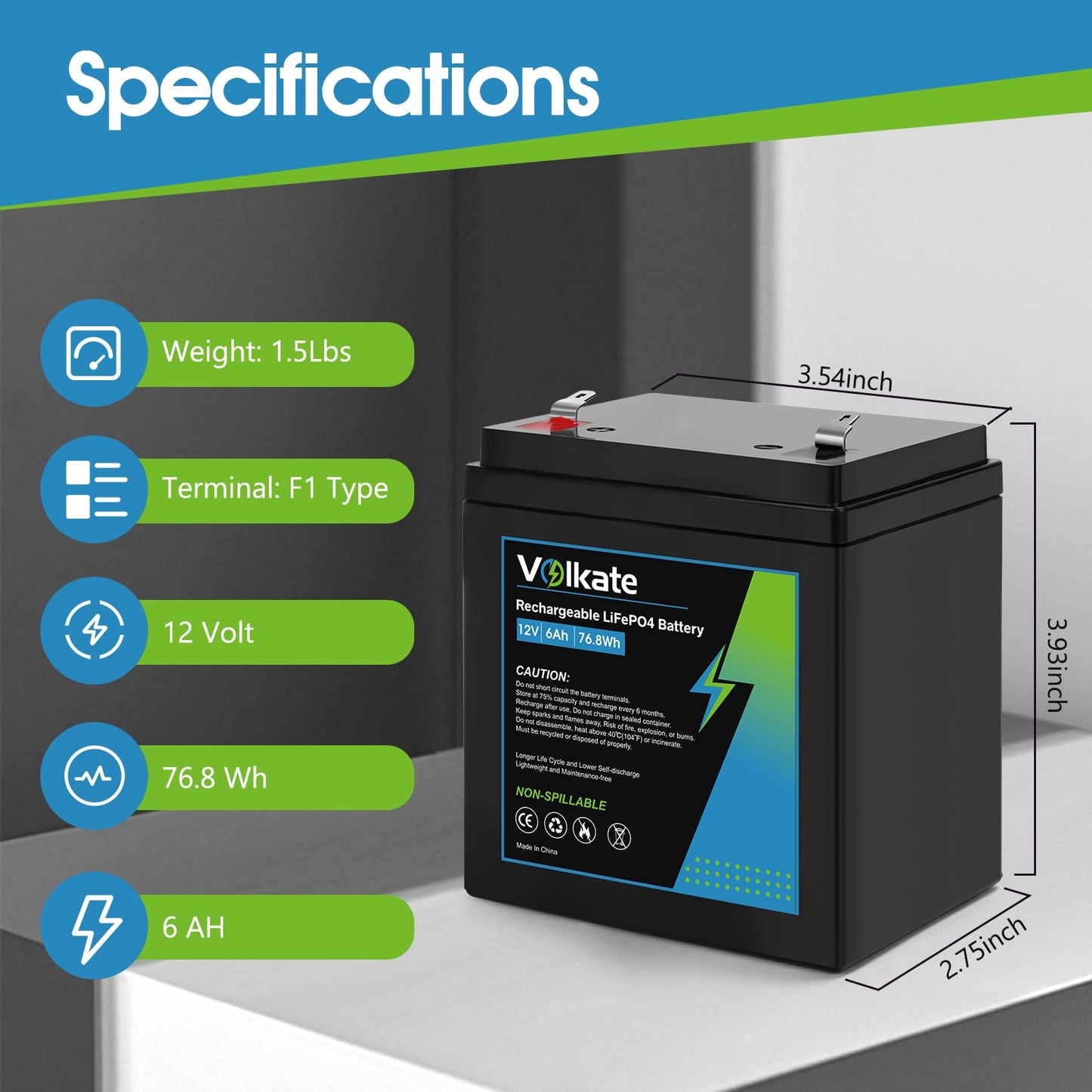 12V 6Ah Rechargeable Battery, 12 Volt Deep Cycle LiFePO4 Lithium Battery 2 Pack, for Liftmaster 485lm or Chamberlain 41A6357-1 4228 or Craftsman 41A822 Garage Door Opener, Alarm System (F1 Terminals)