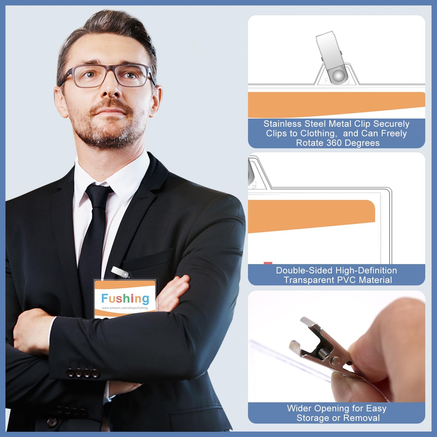 Name Badge Holders with Clip - Fushing 100PCS Clear Plastic ID Badge Holders with Badge Clips for 3 x 4 Inch Name Badge Inserts