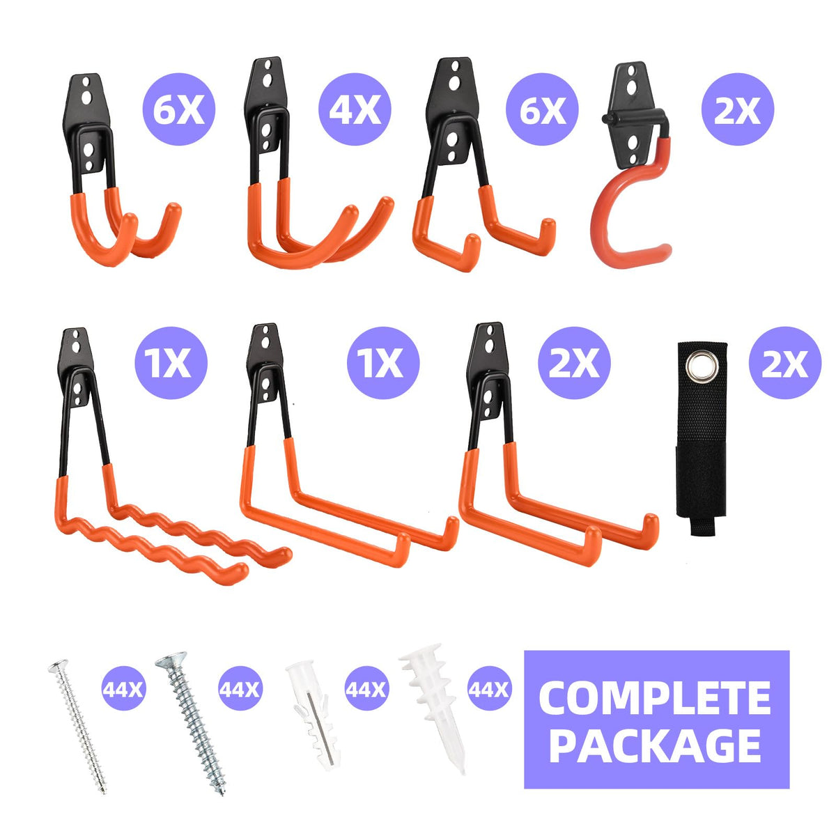 Rlipily 24 Pack Garage Hooks Steel Heavy Duty Garage Storage Hooks Utility Steel Wall Mount Garage Hanger&Organizer for Bikes,Garden Tools, Ladders, Bulk Items，Ropes and More Equipment