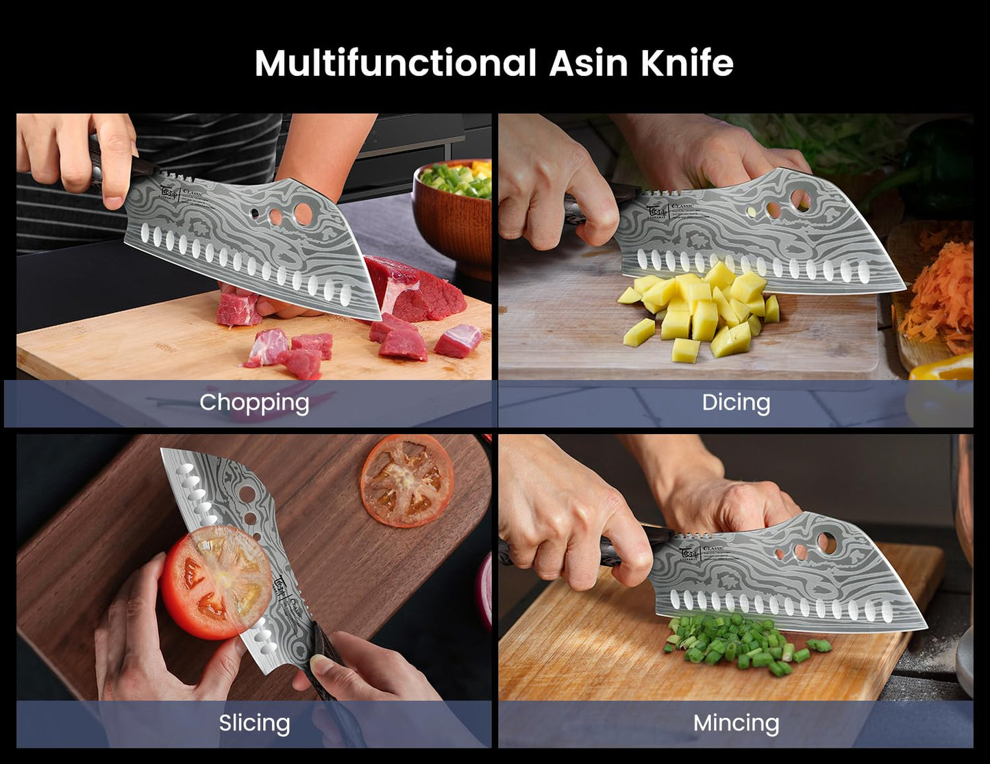 SYOKAMI 3-in-1 Kitchen Knife with Herb Stripper, 7" Asian Knife Combined with Chef Knife, Santoku, Nakiri, Ideal for All-Around Food Preparation—Slicing, Chopping, Dicing, Mincing, Thanksgiving Gifts
