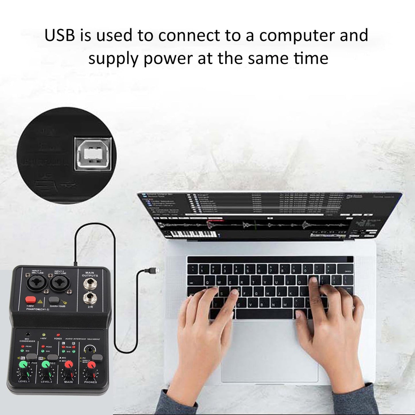 Mixer, Console, USB, 2-Channel Audio Mixer, 48V Power Compact Mixing Console, for Music Recording, Home Karaoke, Internet Karaoke