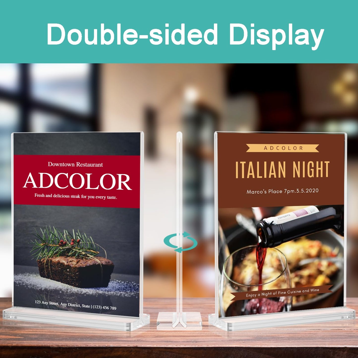 ADColor Acrylic Sign Holder 8.5x11 Vertical - 6 Pack Double Sided Flyer Brochure Document Display Stand Clear Plastic Table Menu Signs Paper Holder for Desk Picture Frame, Office, Store, Restaurant, Show Fair
