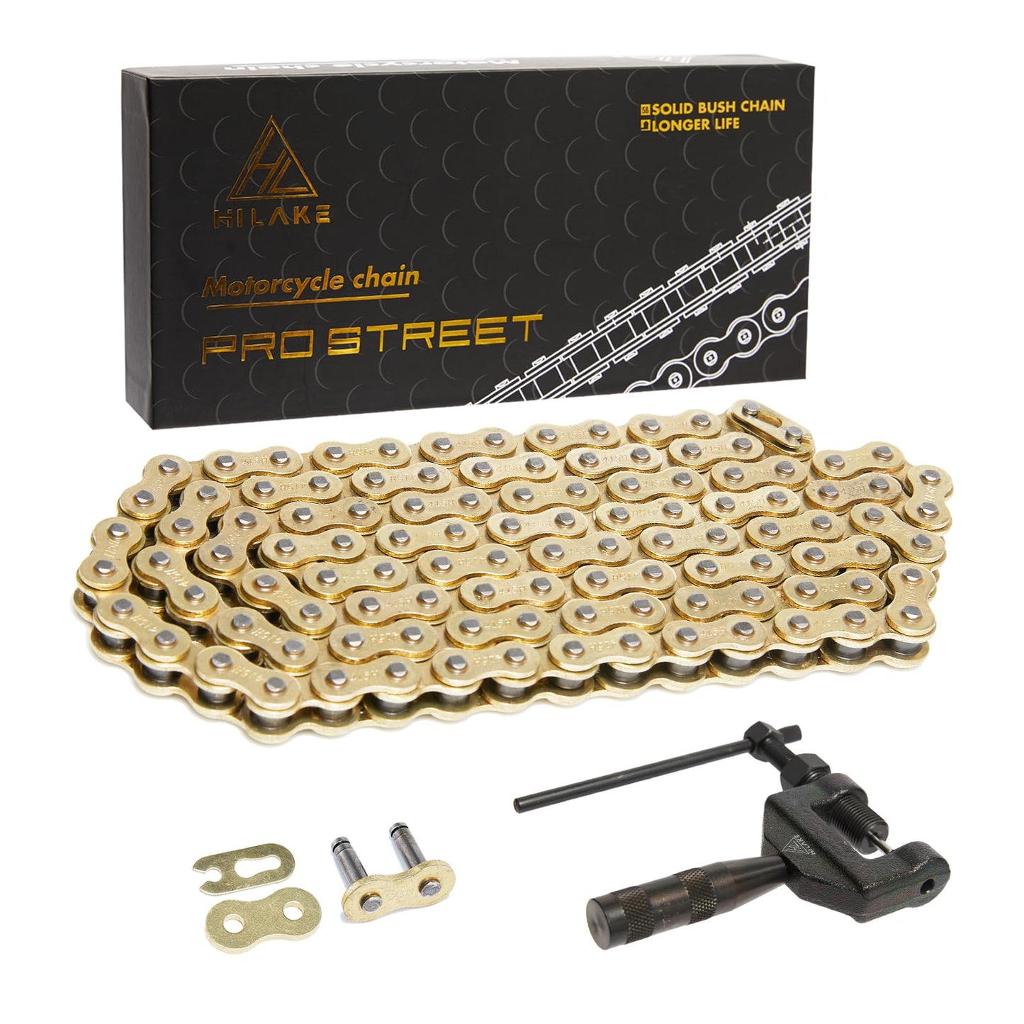 HILAKE 415H Motorcycle Chain 110 Links Non O-Ring with Connecting Master Link and Breaker Tool Heavy Duty Drive Chain for Motorcycle Bicycle Go Kart Mini Trail Bike (415H-110L)