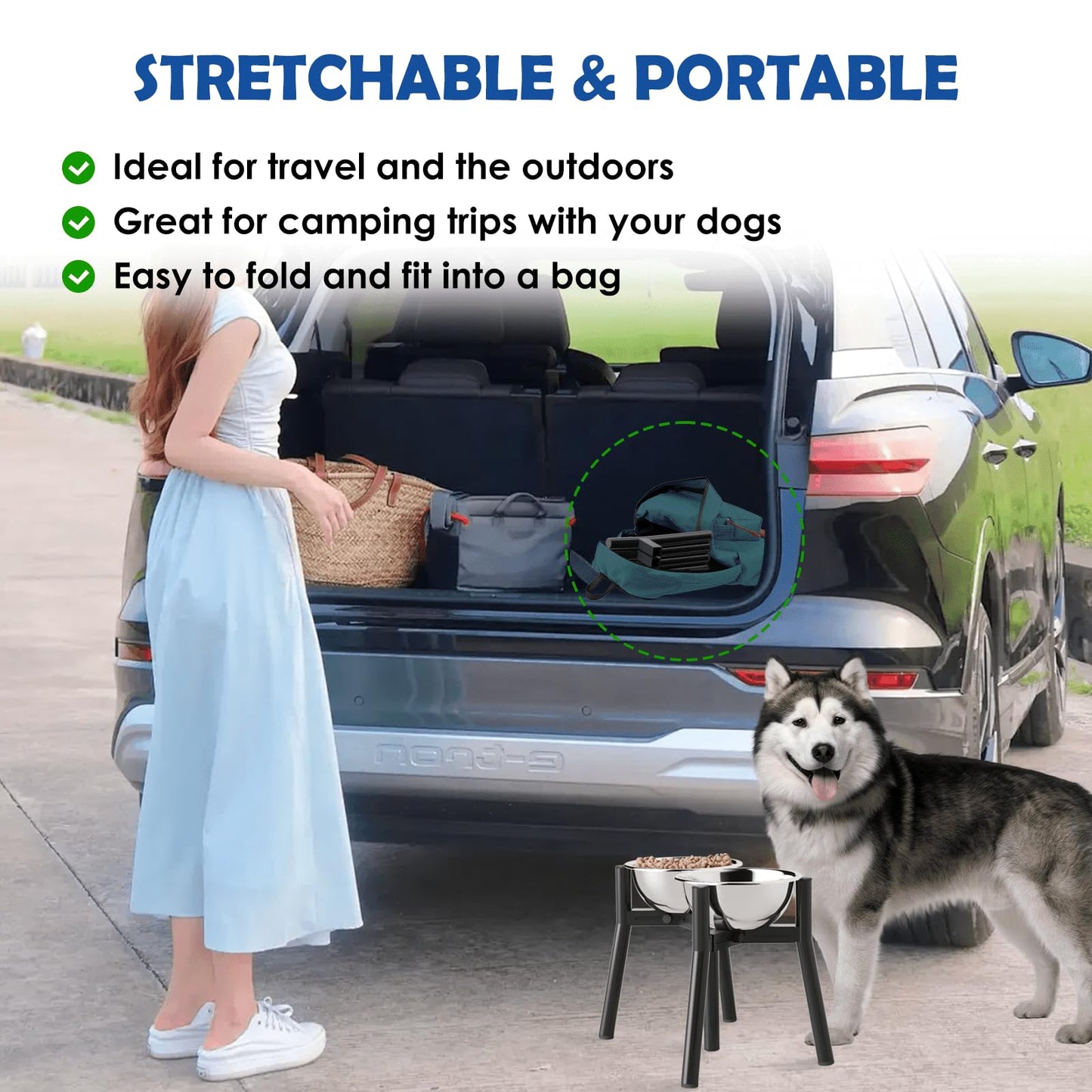 TIDANT Adjustable Raised Dog Bowl Stand for Medium & Large Dogs – 11" Tall Elevated Feeder Fits 7–10.6" Wide Bowls, 2-in-1 Dog Food & Water Bowl Holder (Bowls Not Included)