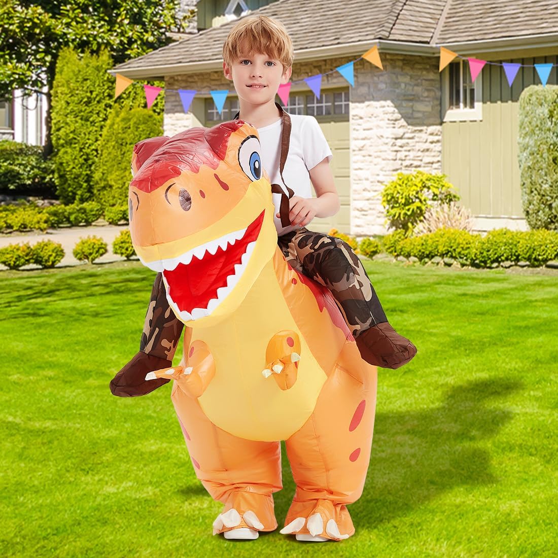 COMIN Inflatable Dinosaur Costume Kids Blow Up T Rex Dino Costumes Funny Fancy Dress for Halloween Party