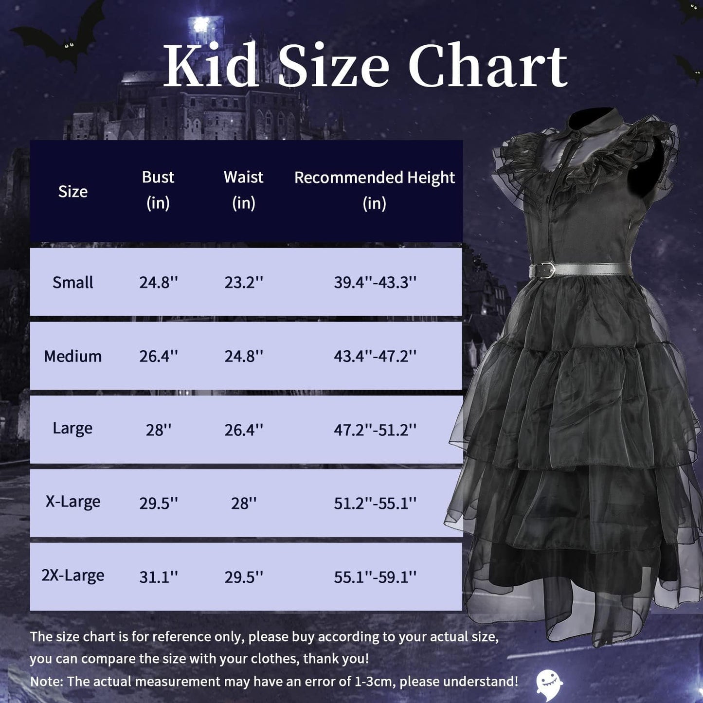 Black Costume Dress for Girls Princess Lace Tulle Skirt with Wig Socks Halloween Cosplay Party Outfit