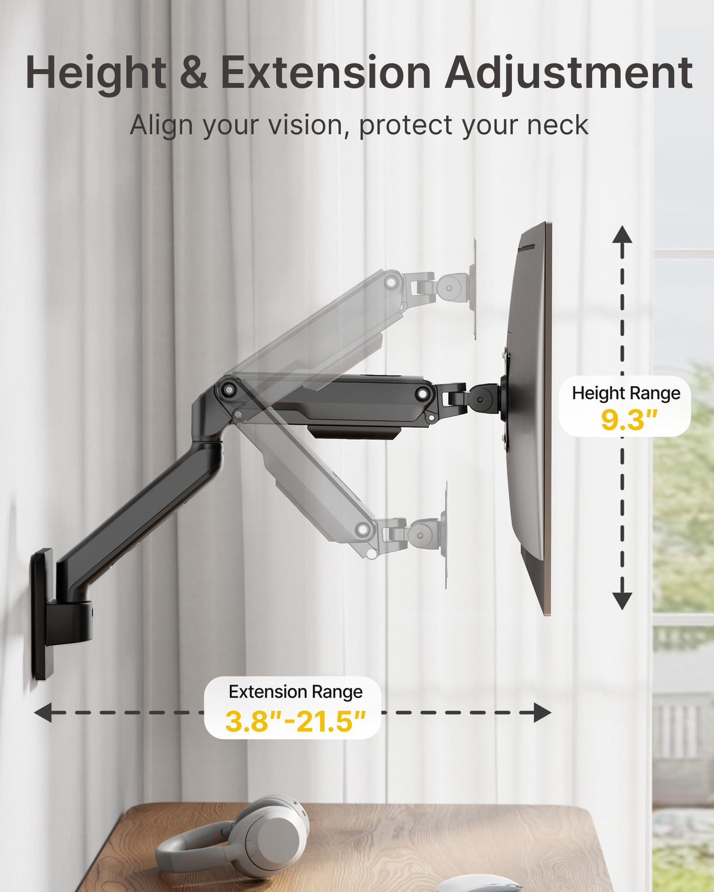 monTEK Single Monitor Wall Mount, Heavy-Duty Adjustable Mount for 17″–32″,Full Motions Arm Mechanical Spring Holds Up to 20lbs, VESA 75x75/100x100,Black