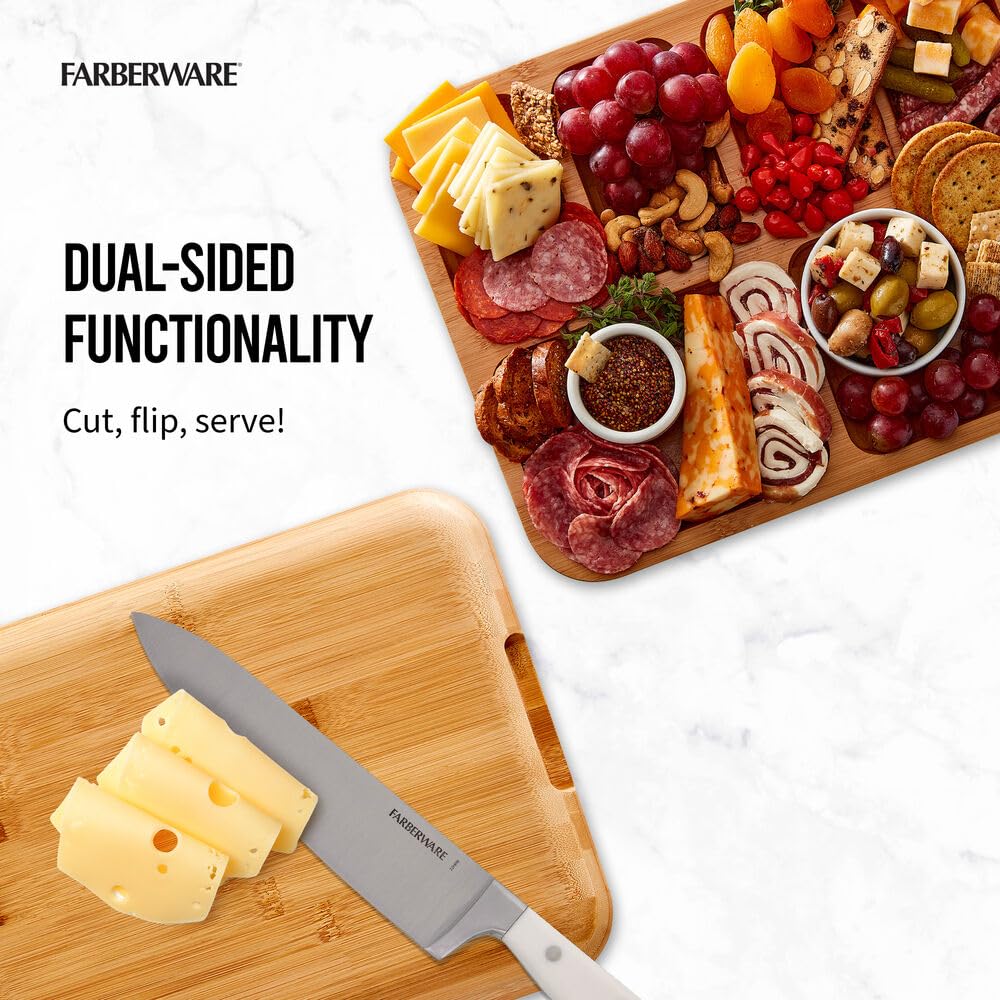 FARBERWARE Build-A-Board Bamboo Cutting Board with Built-in Compartments and Clear Locking Lid, Ideal for Charcuterie, Snacks, Food Prep & Serving