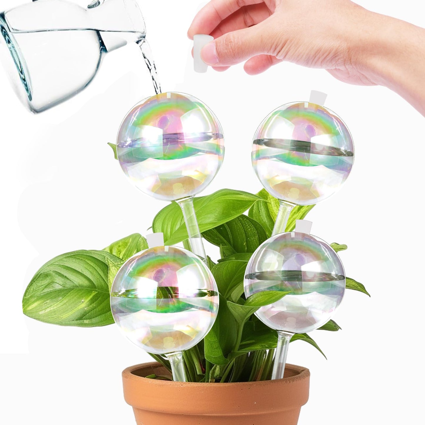 13 oz Up 2 Weeks Large Plant Watering Globes - Self Watering Bulbs for Indoor & Outdoor Plants, Glass Water Globes, Slow Watering for Plants While Away, Self Watering Planter Insert 4 Pack