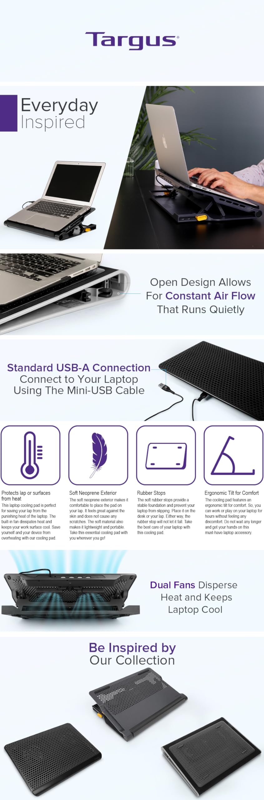 Targus Chill Hub and Chill Mat with 4-Port Hub for Laptops up to 17-Inch Black, (AWE81US)