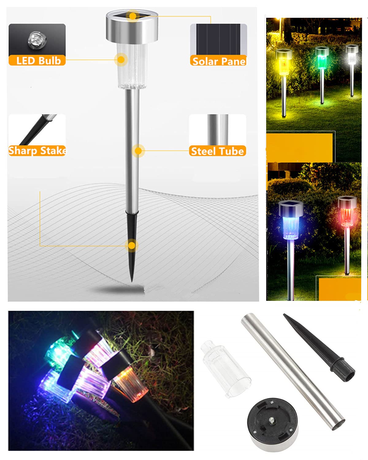 NEWOTE 10PCS LED Outdoor Steel Garden Solar Powered Landscape Light Lamp Yar Pathway Stake Lights (Blue)