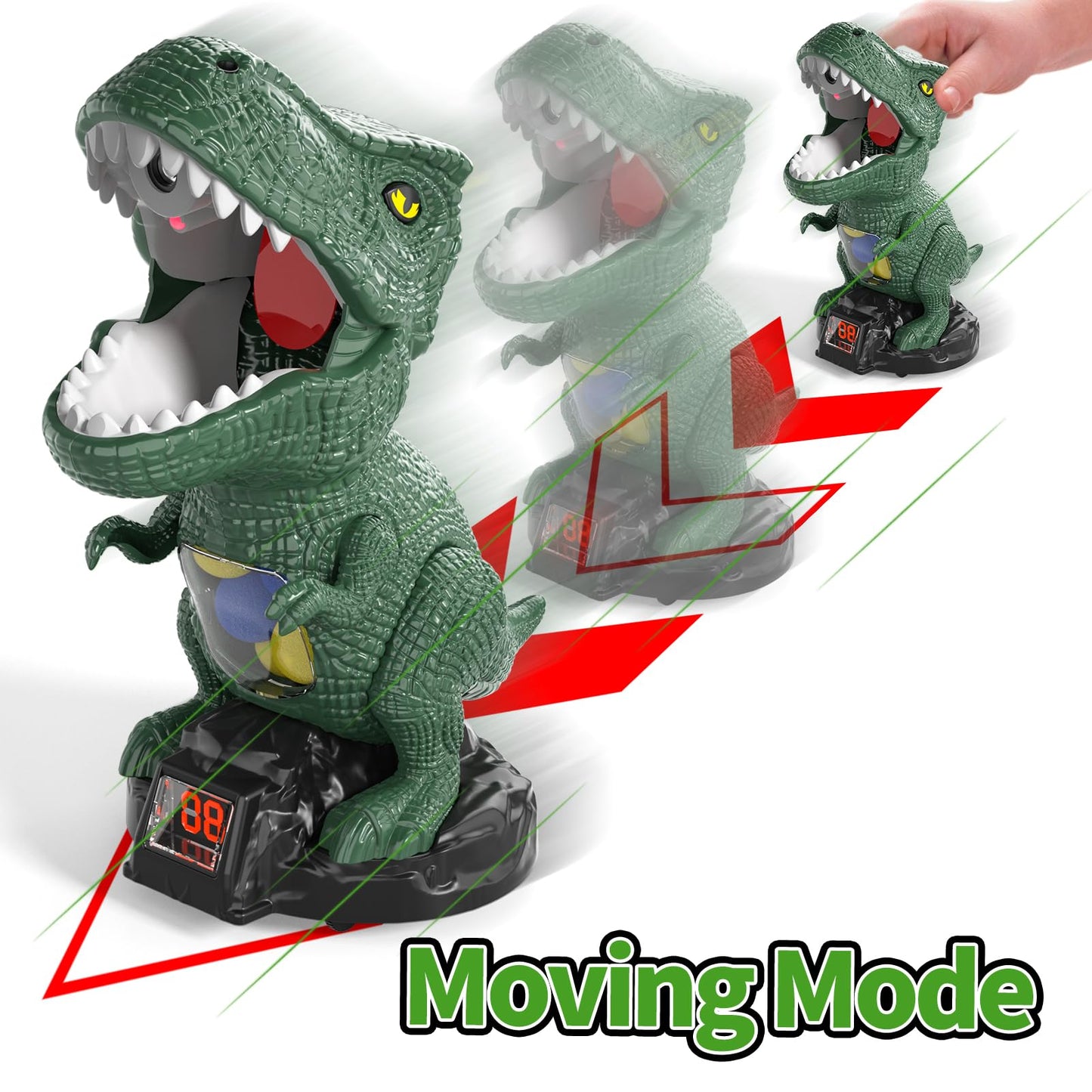 BLmukce Dinosaur Movable Shooting Toys for Kids, 2 Air Pump Launchers, Electronic Kids Target Games, LCD Score Record, Light & Sound, 48 Foam Balls, Competition Game Gift for Boys 3-5 Years Old