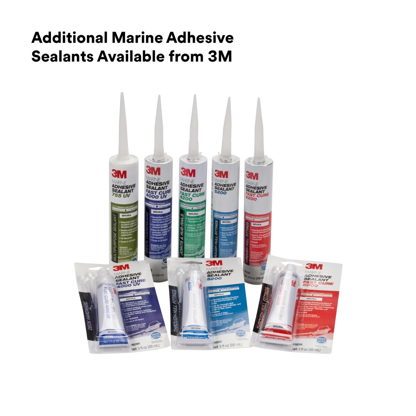 3M Marine Adhesive Sealant 5200 (06500) Permanent Bonding and Sealing for Boats and RVs Above and Below the Waterline Waterproof Repair, White, 10 fl oz Cartridge