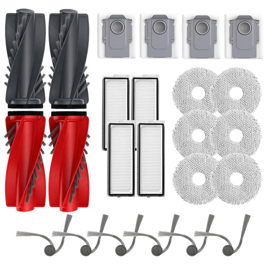 24 Pcs Replacement Parts for Roborock Qrevo S5V / Curv/Edge/Edge S5A / Curv S5X, Accessories Kit include 2*Set Main Brush,4*Hepa Filters, 6*Mop Pads, 6*Vacuum Bags, 6*Side Brush (Qrevo S5A-FBM)
