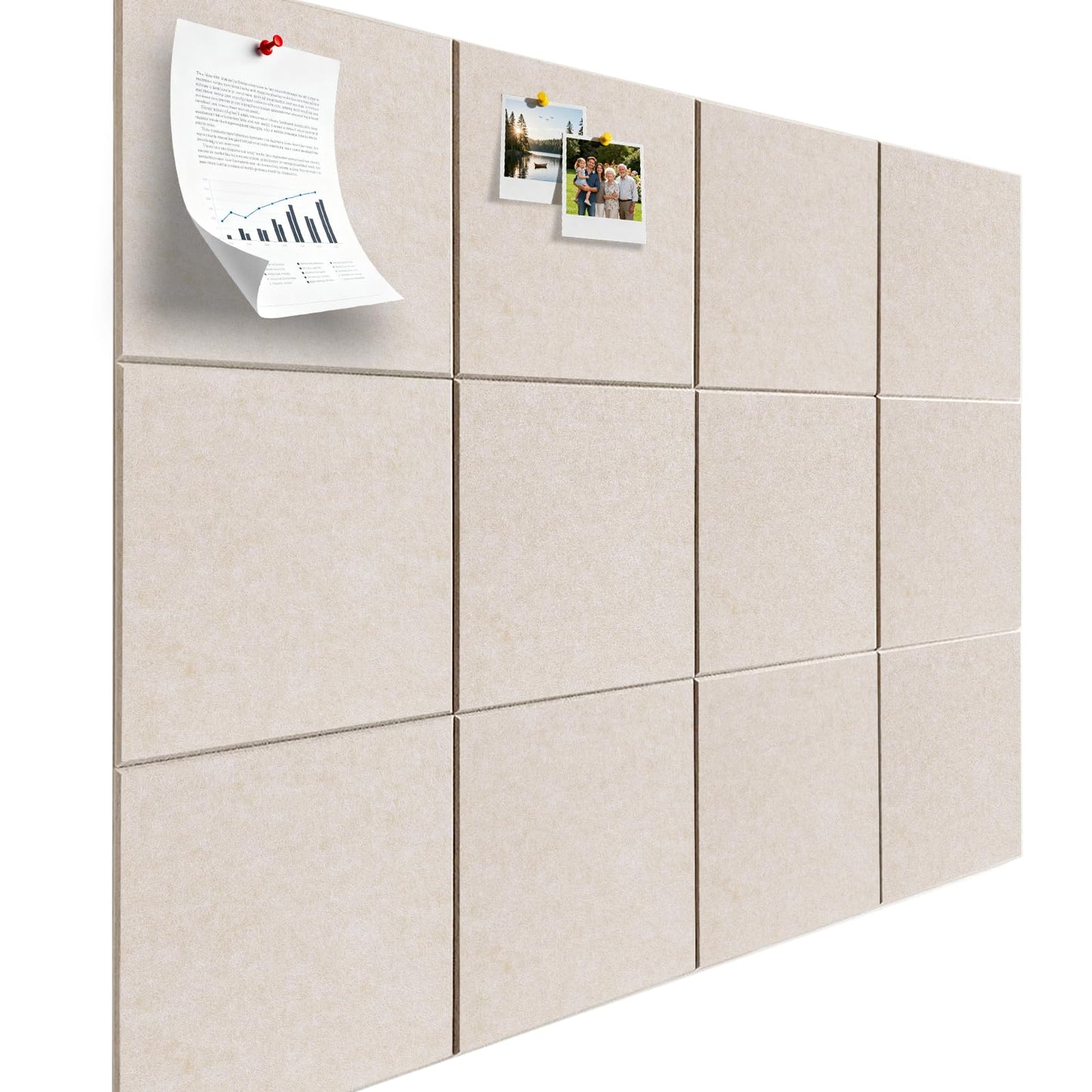 Large Felt Bulletin Board, 48" x 36" Cork Board Alternative 12 Pack Felt Wall Tiles Bulletin Board with 80 Safe Removable Adhesive Tabs, Wall Tiles Tack Push Pin Boards for Home Office Classroom