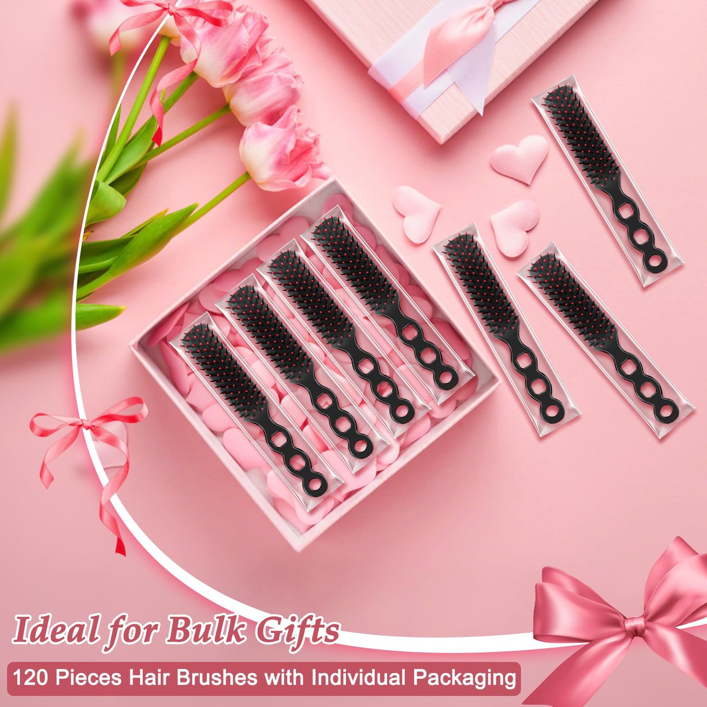 MAGDIY 120 Pack Hair Brushes Bulk for Women, Homeless Supplies Bulk, Travel Detangling Disposable Hair Brush Set, Individually Wrapped Hairbrushes Supplies for Hotel Charity Shelter Church (Black)