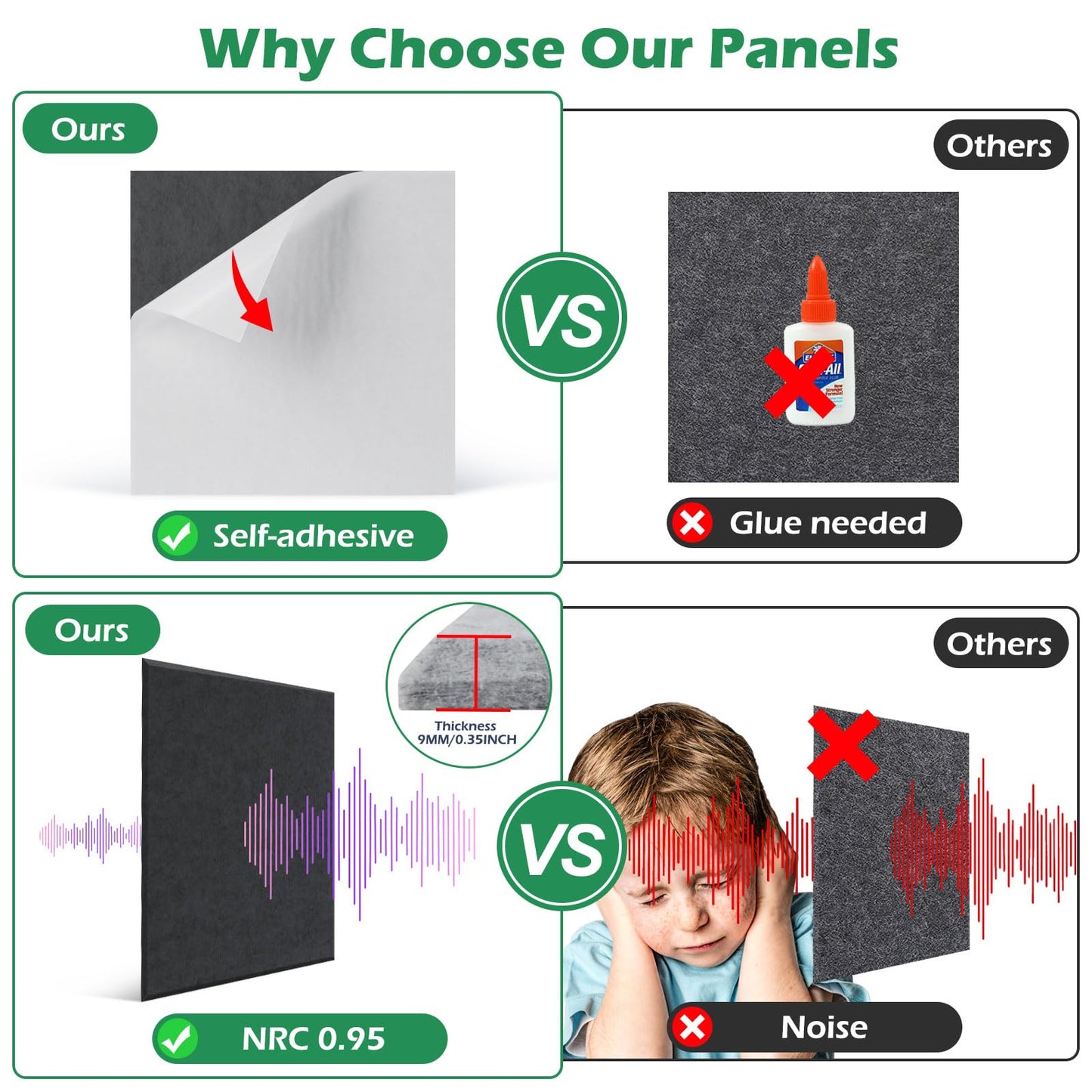 AGPTEK 12 PCS Acoustic Absorption Panel Acoustic Panel 12*12*0.4 IN Sound Insulation Panels Beveled Edge Tiles, High Density Acoustic Sound Absorbing Panels, Great for Home & Offices, Wall Decoration