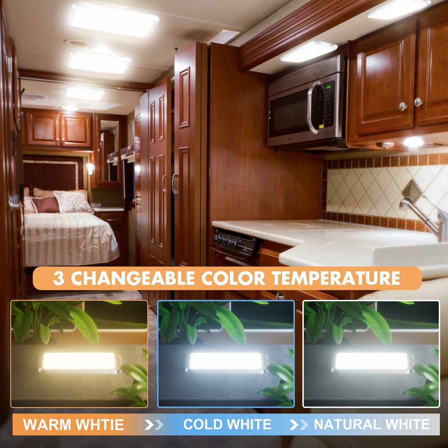 BlueFire 700LM RV LED Interior Lights, DC 10-30V 3000-6000K Dimmable Ceiling Dome Lights for Camper, LED RV Lighting Fixture with Dimmer Switch for Camper Motorhome Caravan Trailer Boat(2 Pack)