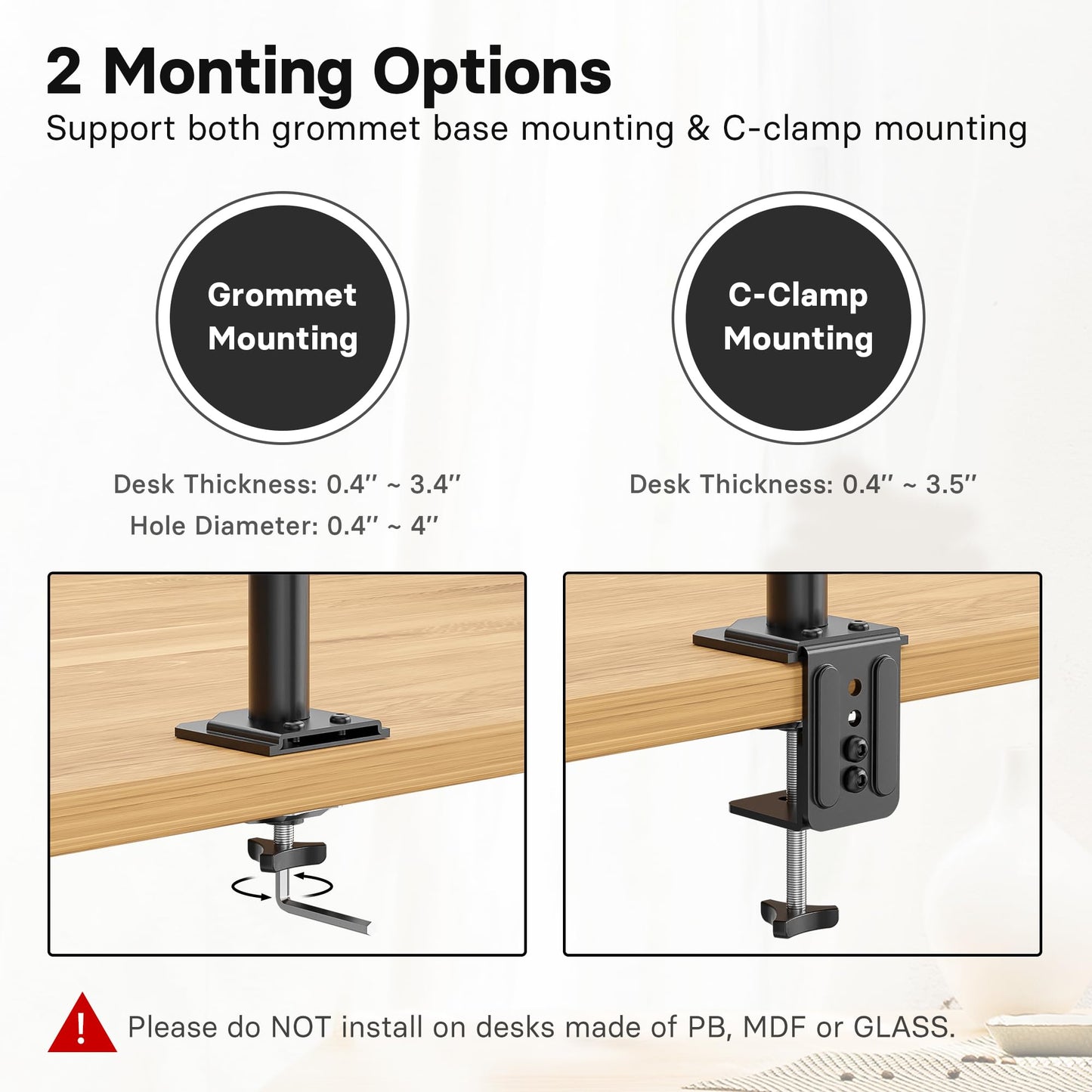 Redbat Monitor and Laptop Mount Stand, Fully Adjustable Monitor Arm with Vented Tray for 13" to 32" LCD Screens and Notebook up to 16", Holds up to 22lbs, VESA Compatible, Dual Mounting Options