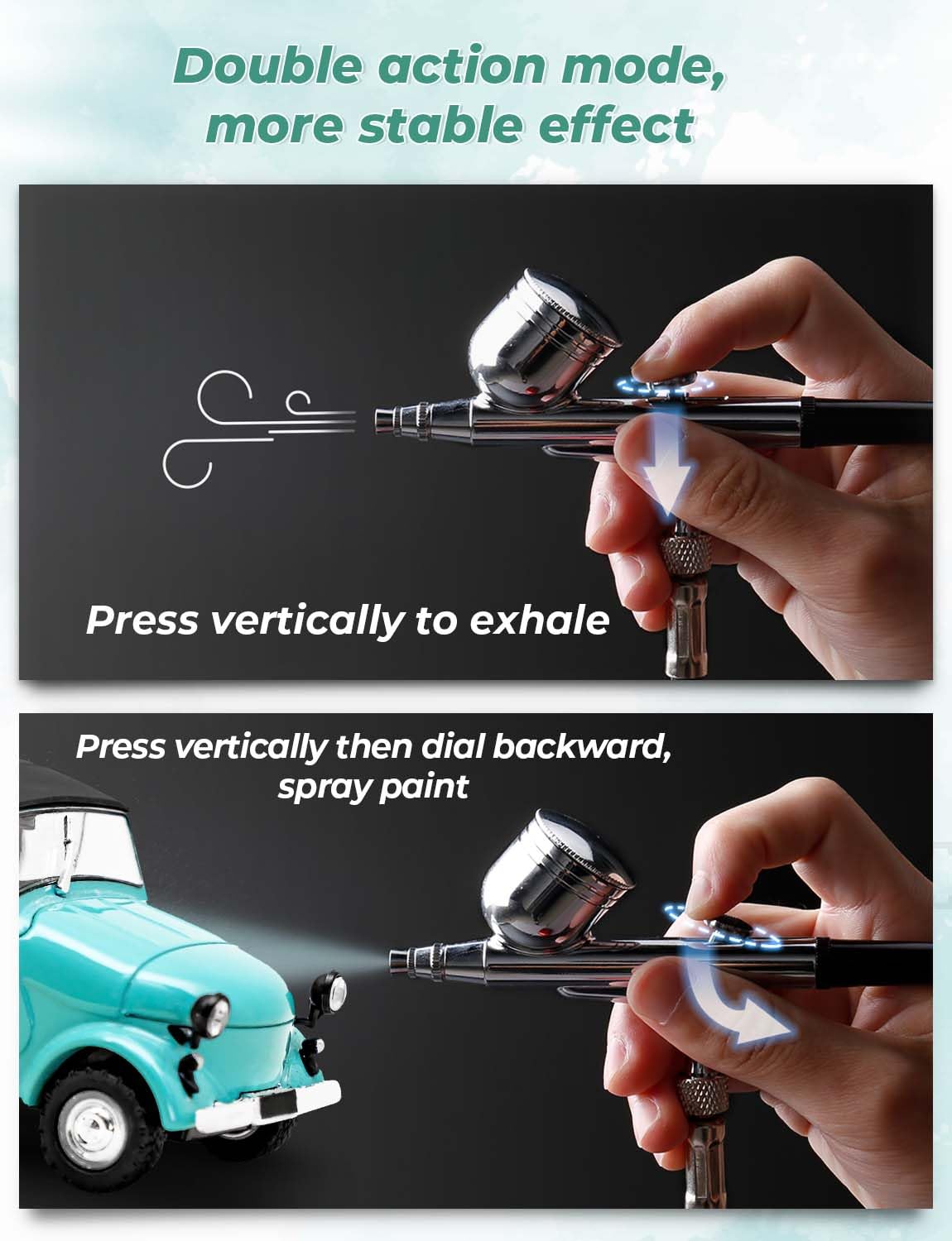 Oasser Airbrush Kit with Compressor Portable Dual-Action Airbrush Compressor Set Plug-in Stepless Pressure Adjustment for Painting Modeling Makeup Art Creation Suitable for Beginners Charcoal Black