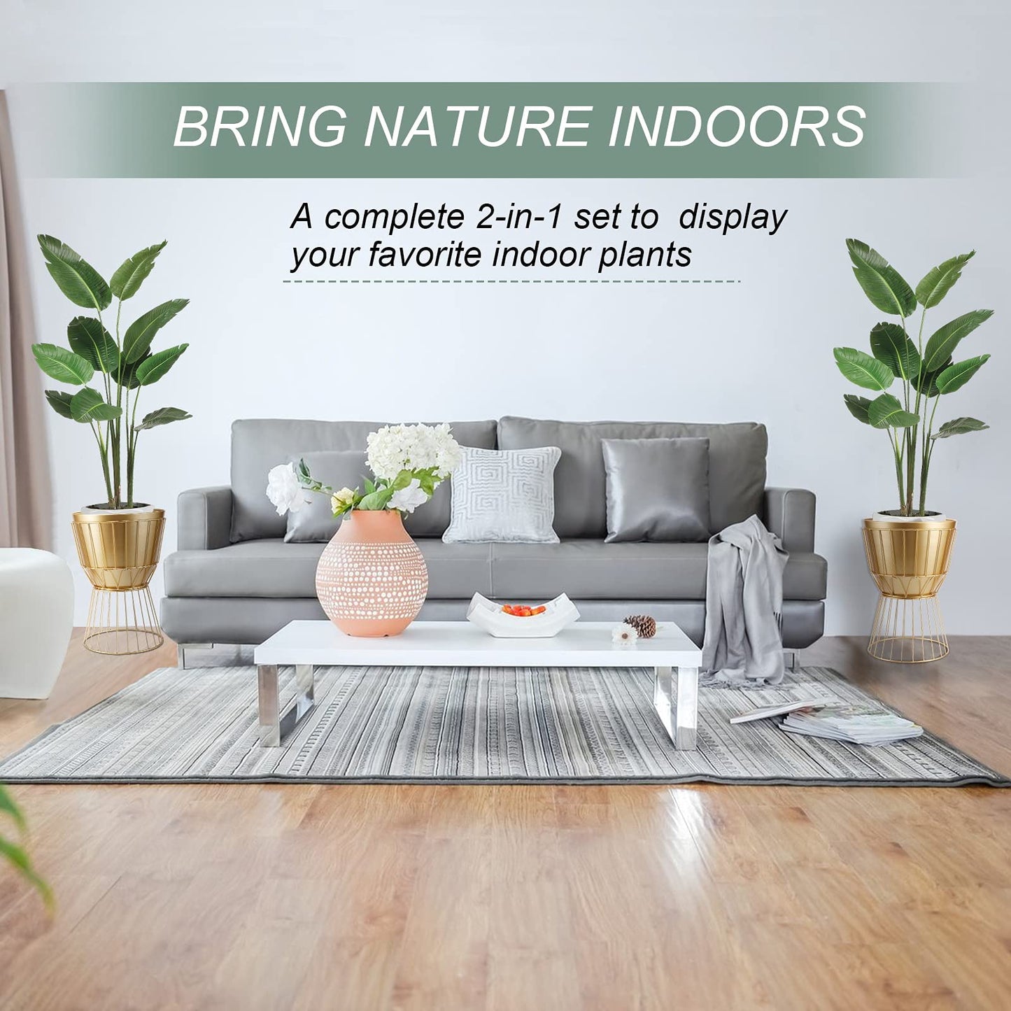 Metal Plant Stand with Pot 12" - Decorative Metal Plant Holder Stand Indoor, Gold Plant Stand Modern Flower Potted Rack for Corner Display, Living Room, Office, Modern Home Decor - 17.5" Tall
