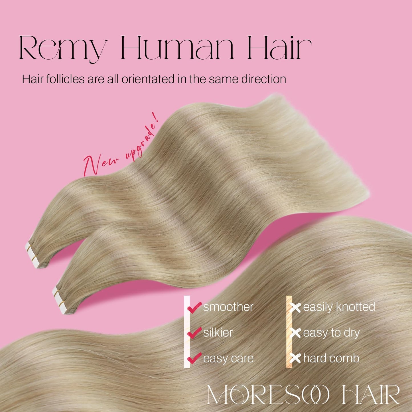 Moresoo Tape in Hair Extensions Human Hair Blonde Highlight 18 Inch Remy Tape in Extensions Human Hair Ash Blonde Mixed with Blonde Hair Extensions for Women Tape in Human Hair #P18/613 20Pcs 50g