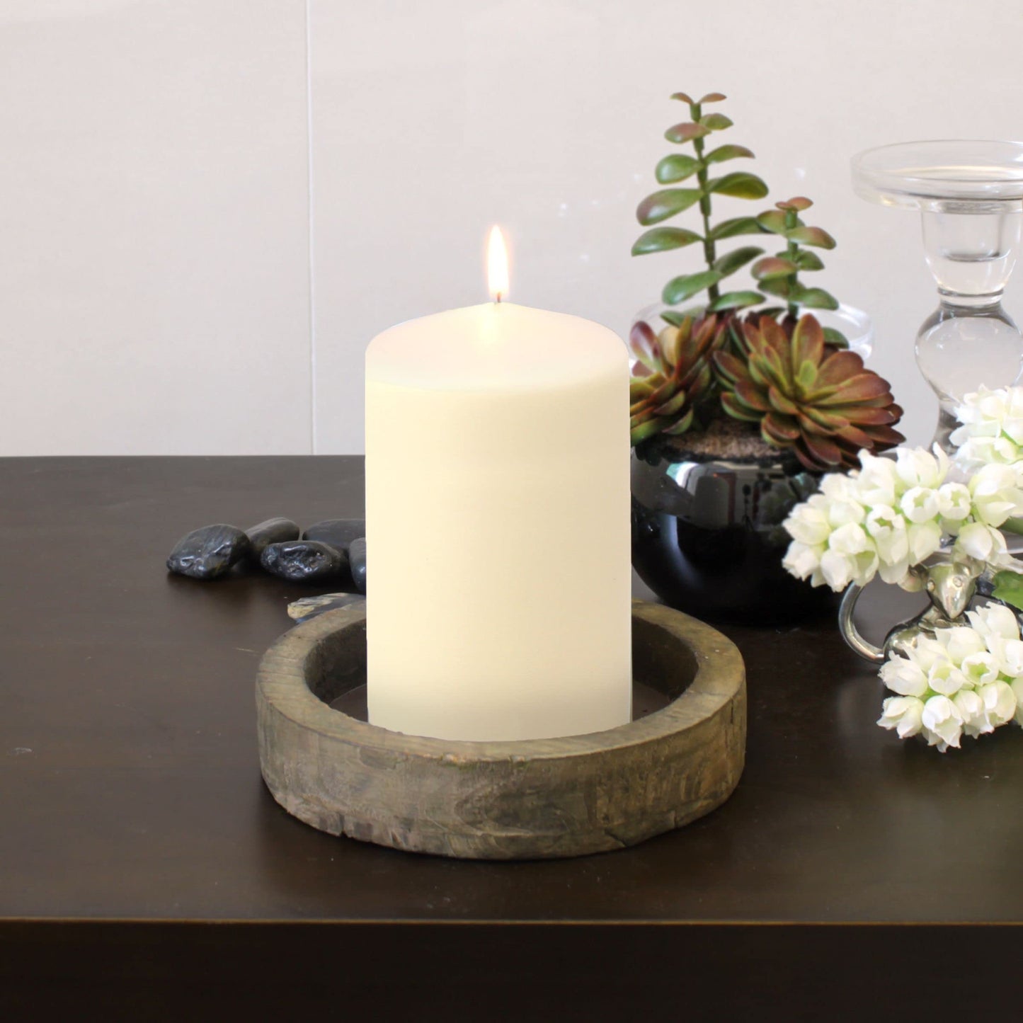 Stonebriar 6 Count Tall 3 x 6 Inch 65 Hour Long Burning Unscented Ivory Wax Pillar Candles, 65 Hour Burn Time