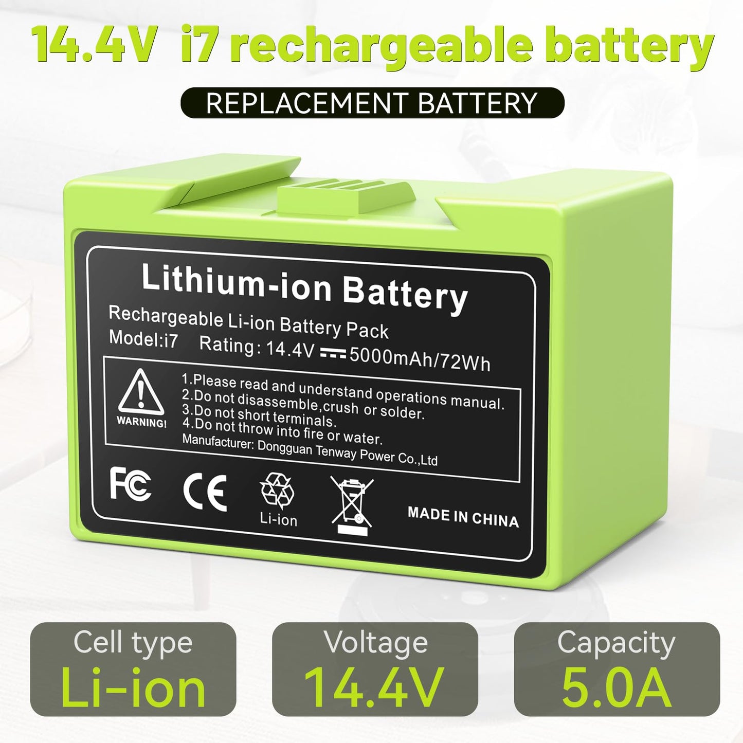 5000mAh 14.4V Battery Compatible for iRobot Roomba E5 5134 5150 5158, E6 6198 6134 6199, i7 i7+7150 7550 i7550 i7558, i3 i3+ 3150 3550 3558 i4 i4+ 4150 4550 4552 4192 4624864 ABL-D1 Vacuum Cleaner