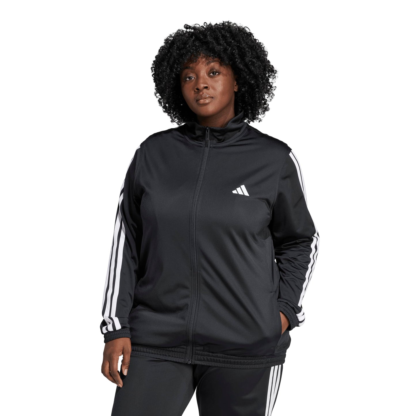 adidas Womens Tricot 3-Stripes Track Top,Black/White,Medium