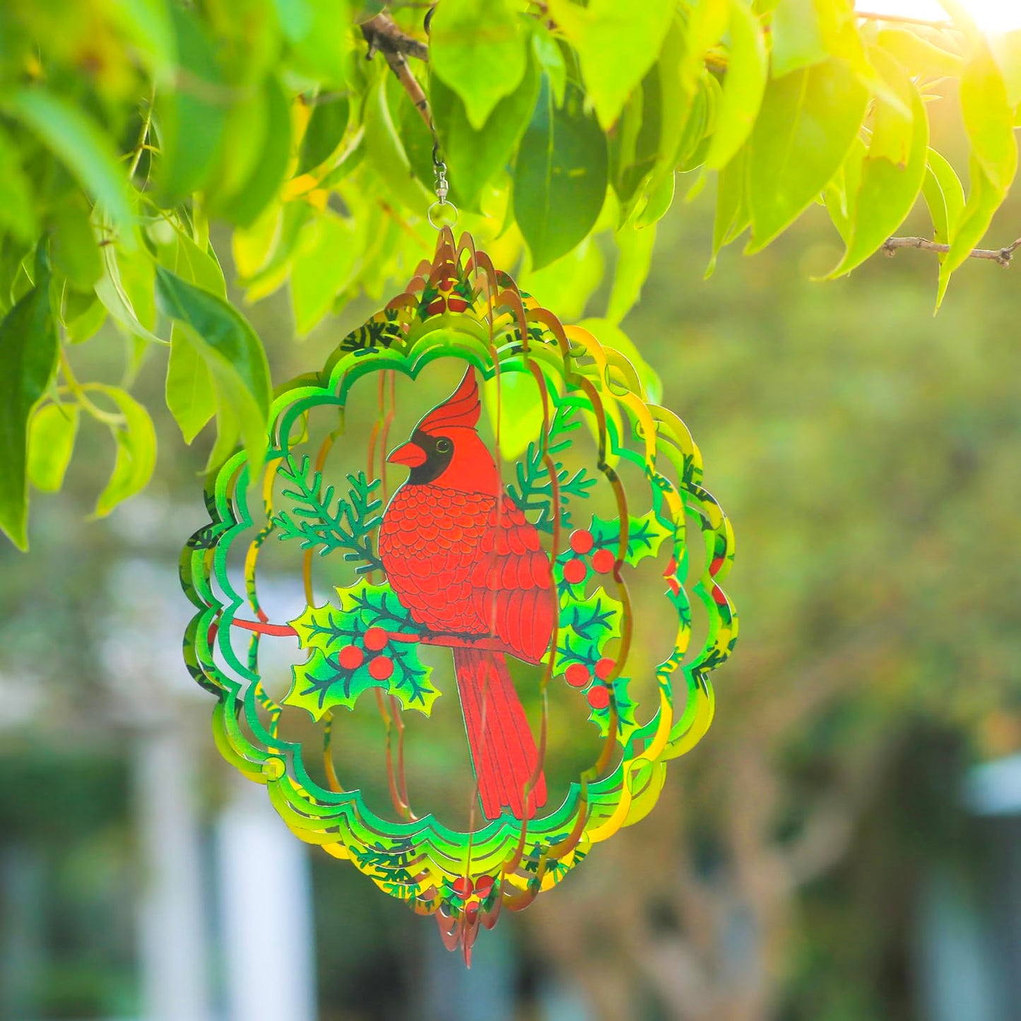 Cardinal Wind Spinners Cardinal Gifts for Women/Men 12 inch 3D Stainless Steel Hanging Wind Spinner Metal Bird Wind Catchers Kinetic Sculpture for Indoor/Outdoor Decor, Yard Art, Garden Decorations