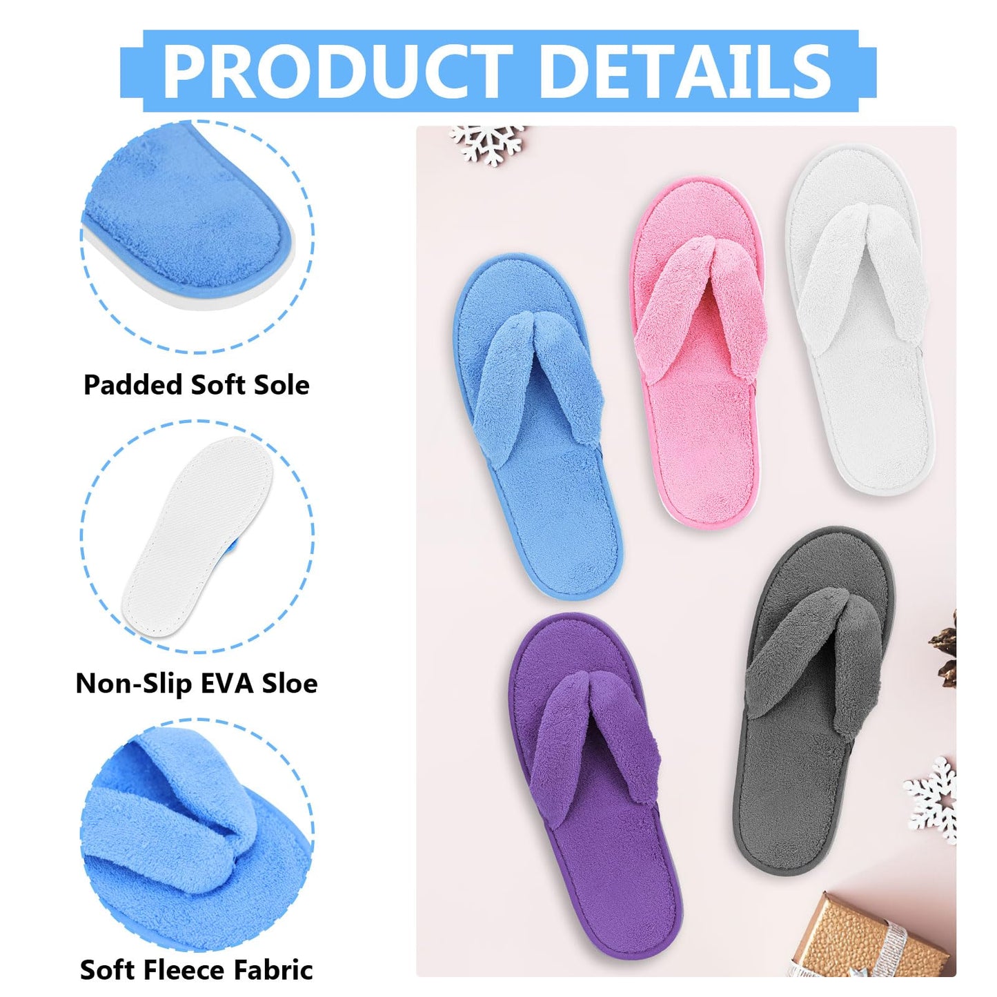 10 Pairs Flip Flop Spa Slippers, Coral Fleece Thong Slipper Open Toe House Slippers for House Guest Hotel Travel