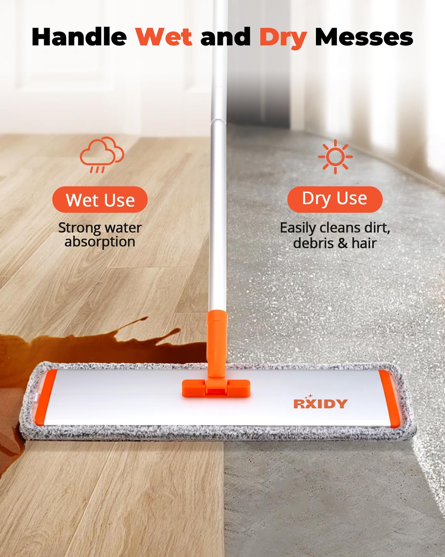 RXIDY Microfiber Mop 18" Large Flat Mop with 4 Reusable Washable Pads Professional Floor Mops with Aluminum Handle Wet and Dust Mops for Laminate Vinyl Tile Hardwood Floor Cleaning