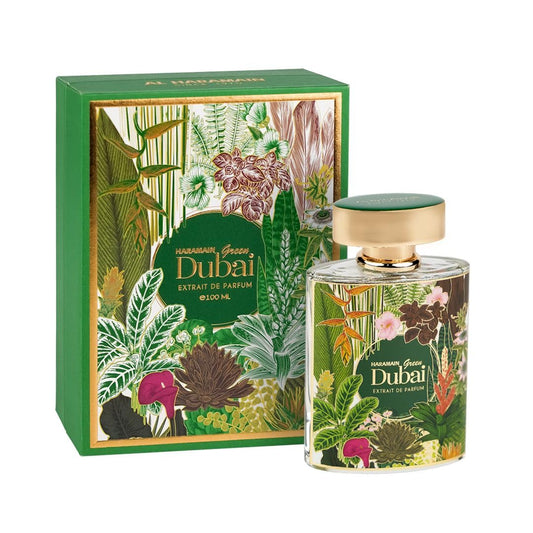 Al Haramain Green Dubai for Unisex - Arabian Perfume for Women and Men - Floral Woody Musk Fragrance - Long Lasting Arabic Perfume - Extrait De Parfum - 3.33 oz EDP Spray