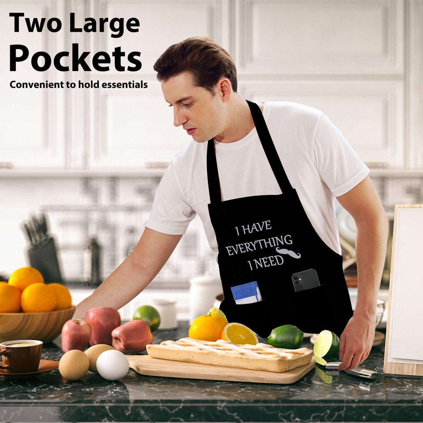 YIKA Apron Couples: Waterproof Aprons for Women Men, Black, 2 Pockets, Adjustable Neck Strap, Perfect for Couples Gifts