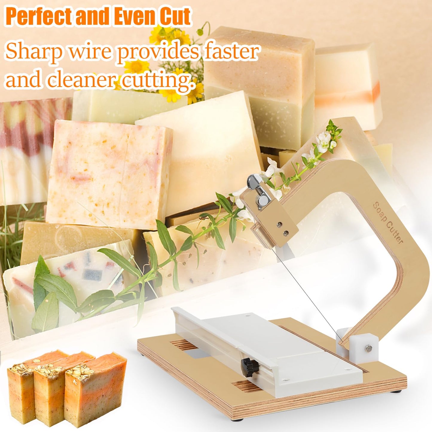 Wooden Soap Cutter, Wire Soap Cutter Adjustable Wire Cheese Slicer Planer Cutting Tool for Handmade Soap Candles Trimming Cheese Making (Wood-Update)