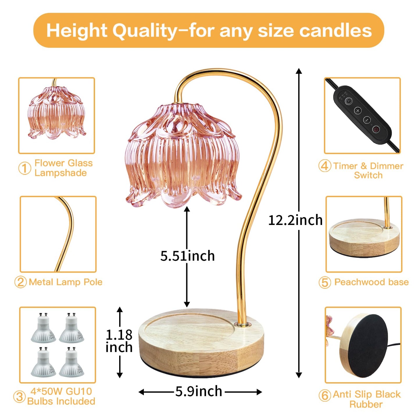 SupBri Flower Candle Warmer Lamp with Timer & Dimmer - Fits All Jar Scented Candles - Birthday Gifts for Women, House Warming Gifts New Home Bedroom Decor (Pink)