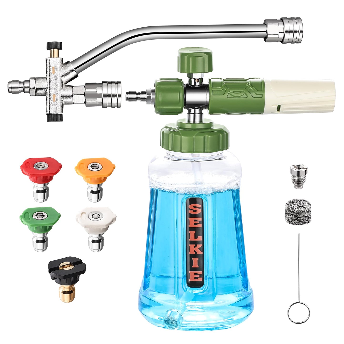 Selkie Foam Cannon with Double Tip Attachment,Adjustable Pressure Washer Foam Blaster with with Dual-Connector Accessory,5 Power Washer Sprayer Nozzles, 1/4" Quick Connect, 4200 PSI