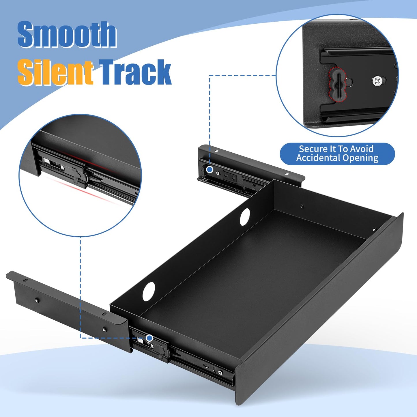 KHAMAL Under Desk Mounted Sliding Drawer Black