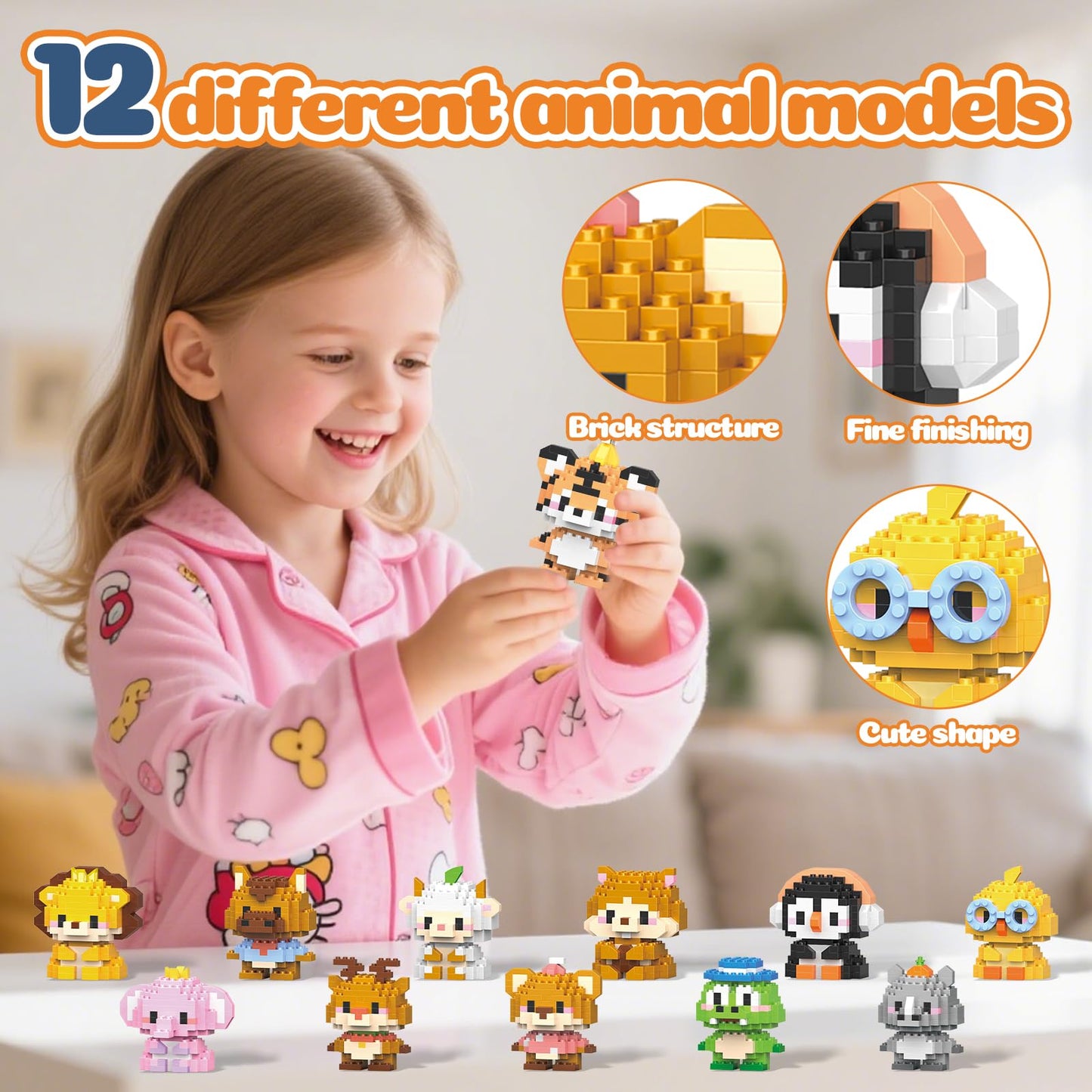 APENGBAOL 12 Pack Animals Building Block Sets,Micro Mini Animals Party Favors for Kids, Birthday Gift for Boy Girl(1,691 Pieces)