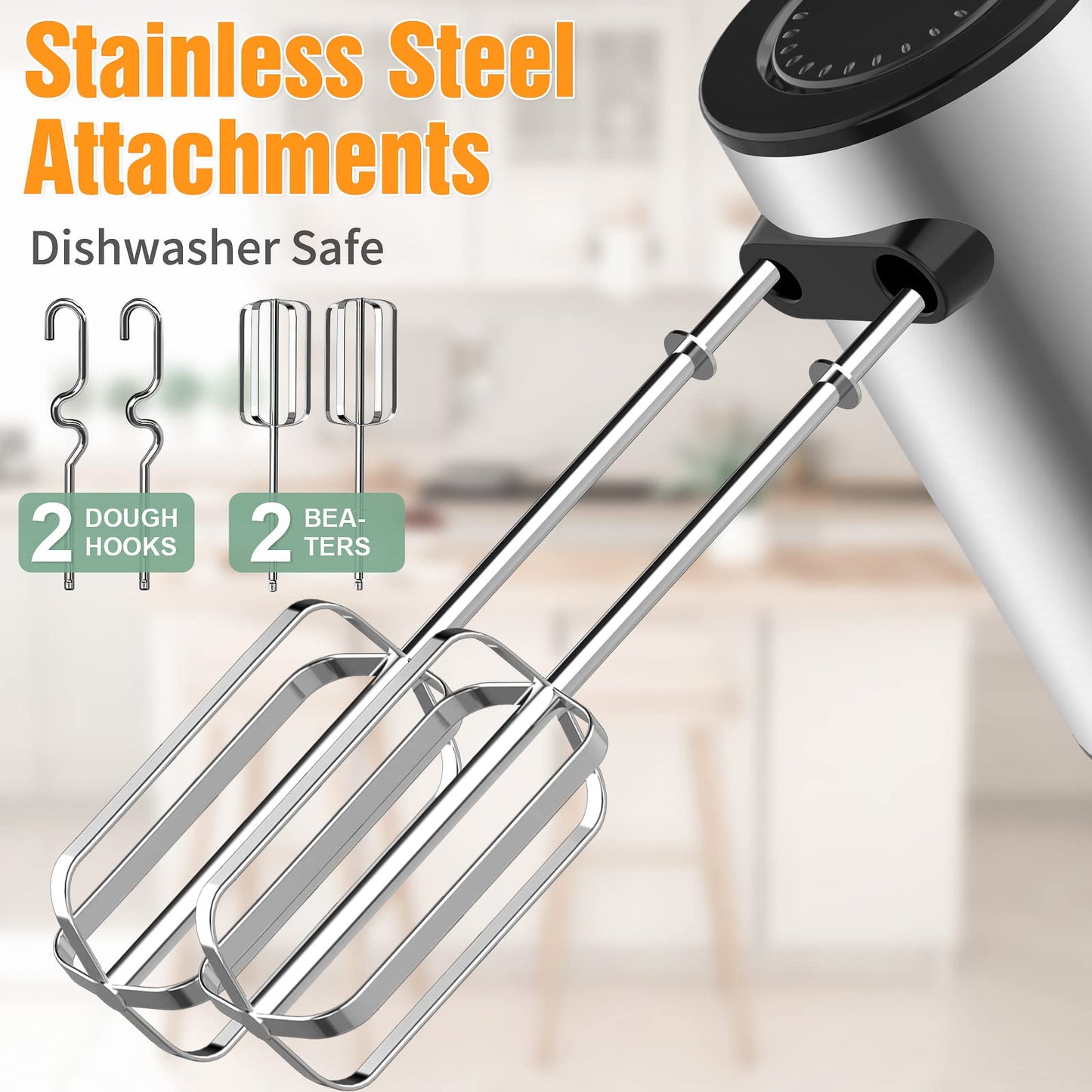 600W Electric Hand Mixer Kitchen Handheld Mixer 10 Speed Powerful with Turbo for Baking Cake Lightweight & Personal Electric Mixer with Beaters Dough Hooks