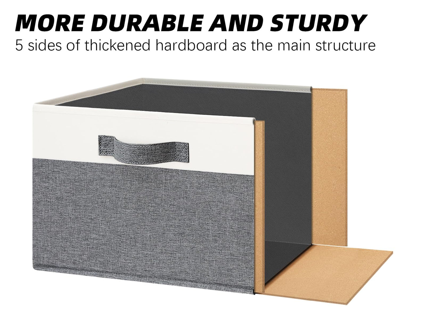 TxvzgHome Large Storage Baskets for Shelves 3 Pack | 15x11x9.6in Fabric Storage Bin with 3 Handles | Collapsible Closet Storage Bins for Shelves (White&Grey)