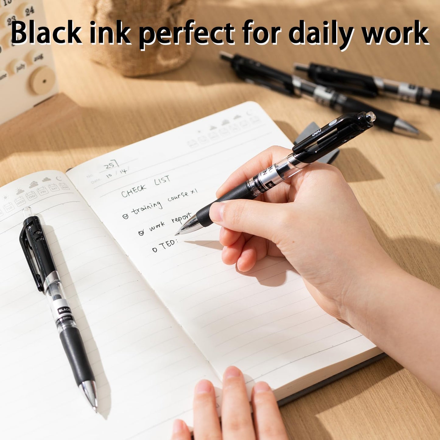 Deli Gel Pens, 100 Pcs Retractable Pens Black Ink, Medium Point Pen 0.7mm, Smooth Writing, Fast Dry, No Bleed for Journaling Note Taking, Home School Office Supplies
