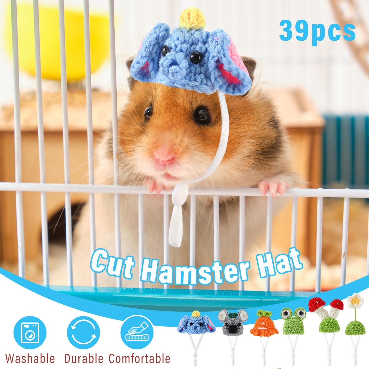 Locmeo 44 Pcs Hamster Hats with Scarf Set, Small Animal Hats Bulk Guinea Pig Costume Accessories Cute Tiny Mini Knitted Gift for Small Animals Pets Snakes Lizards Hedgehog Holiday Party