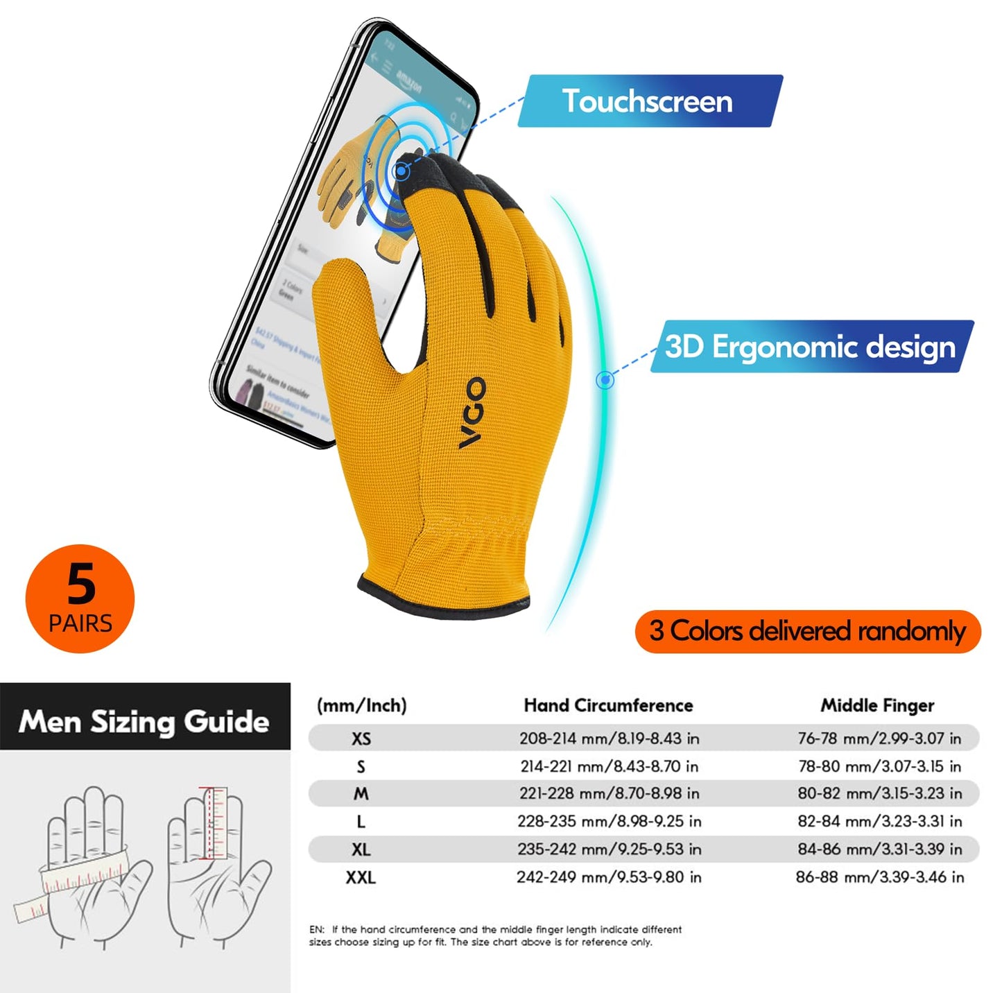 Vgo 5Pairs Multi-Functional Safety Work Gloves,Builder Gloves,Gardening Gloves,Light Duty Gloves,Value Pack(M,5Colors,AL8736)